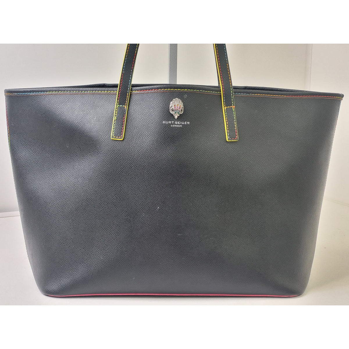 Kurt Geiger London Richmond Shopper Tote Bag Black w Neon Stitching