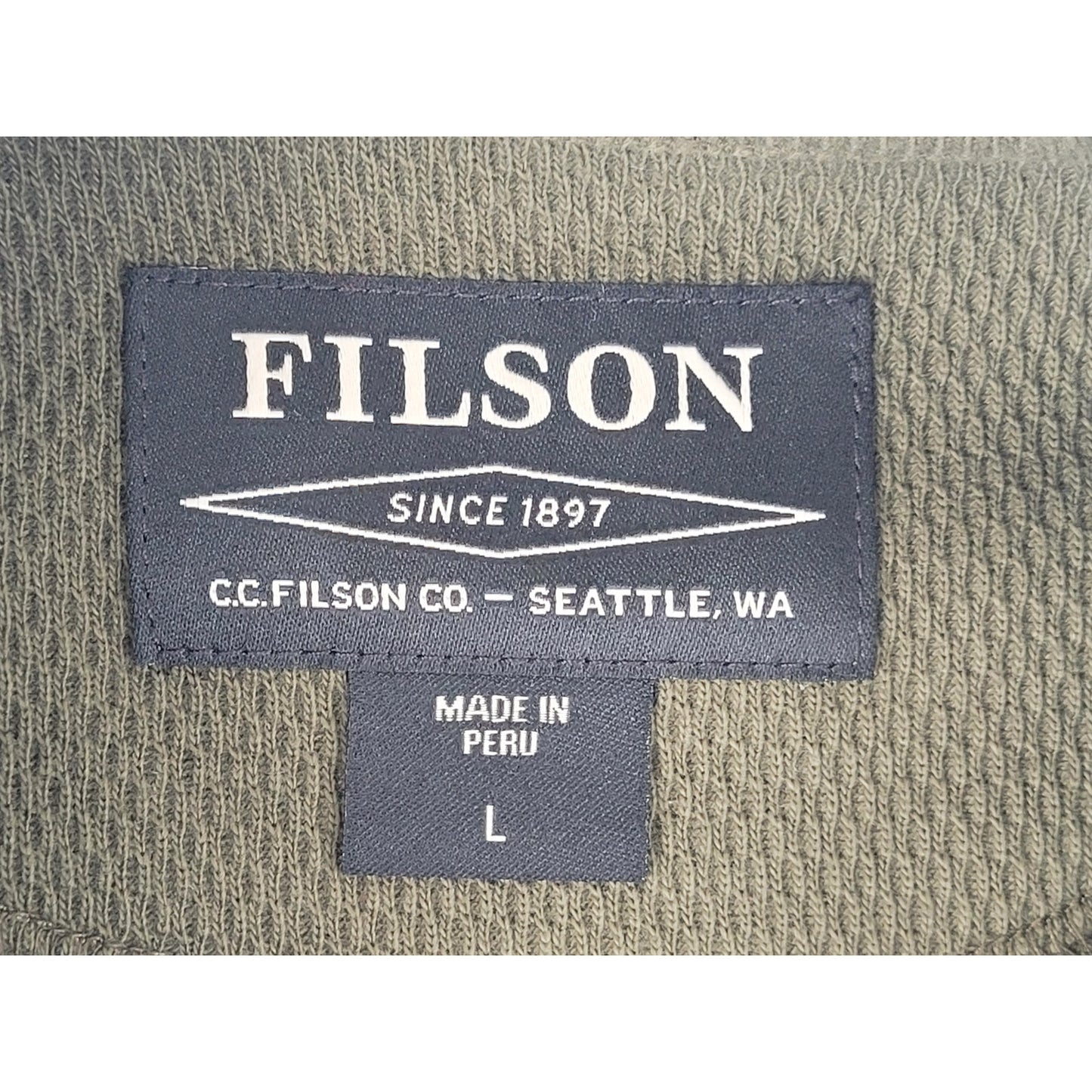 Filson Waffle Knit Thermal Crewneck Shirt Heavy Cotton Olive Men's Sz L