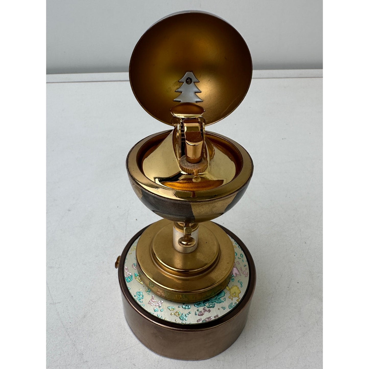 Vintage Mid-Century Brass Spinning Music Box Globe Table Lighter