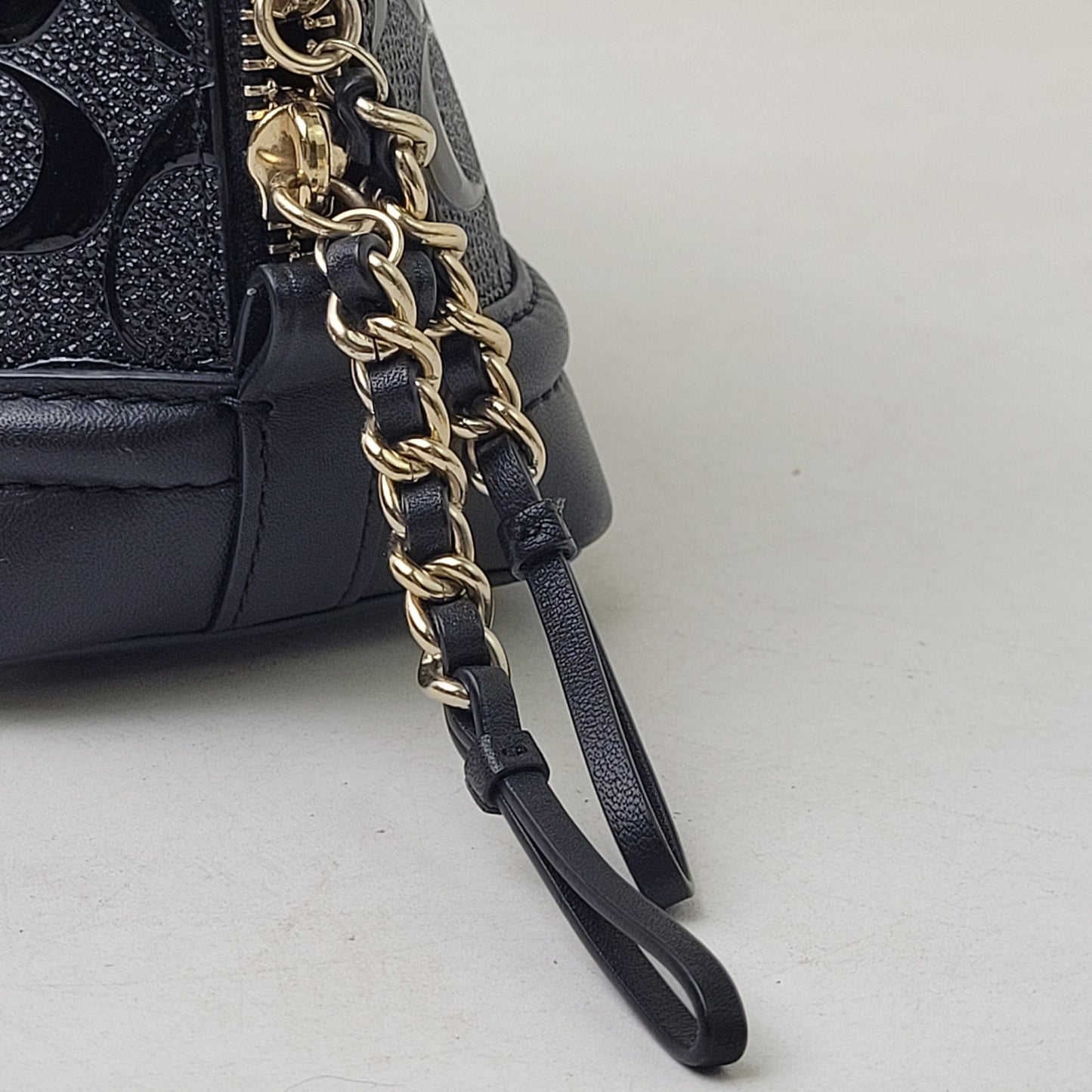 Coach Black Mini Sierra Satchel Debossed Patent Leather Top Handle + Strap