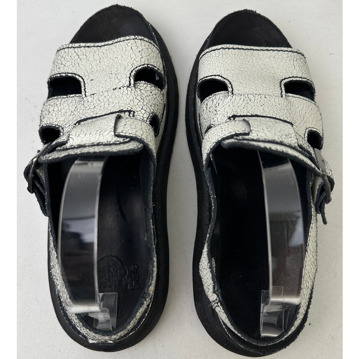 Vintage Dr. Martens Asha Double Tongue White Crackle Leather Sandal Women's Sz 9