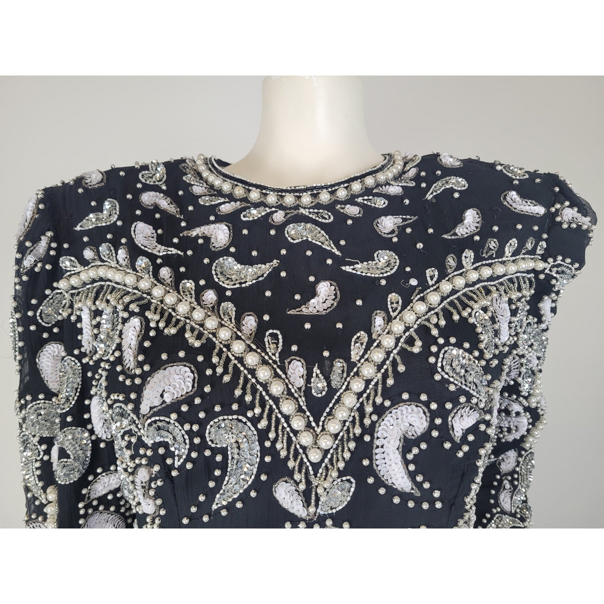 1980s SCALA Milano Paris Silk Beaded Sequined Cocktail Evening Dress Sz S/M