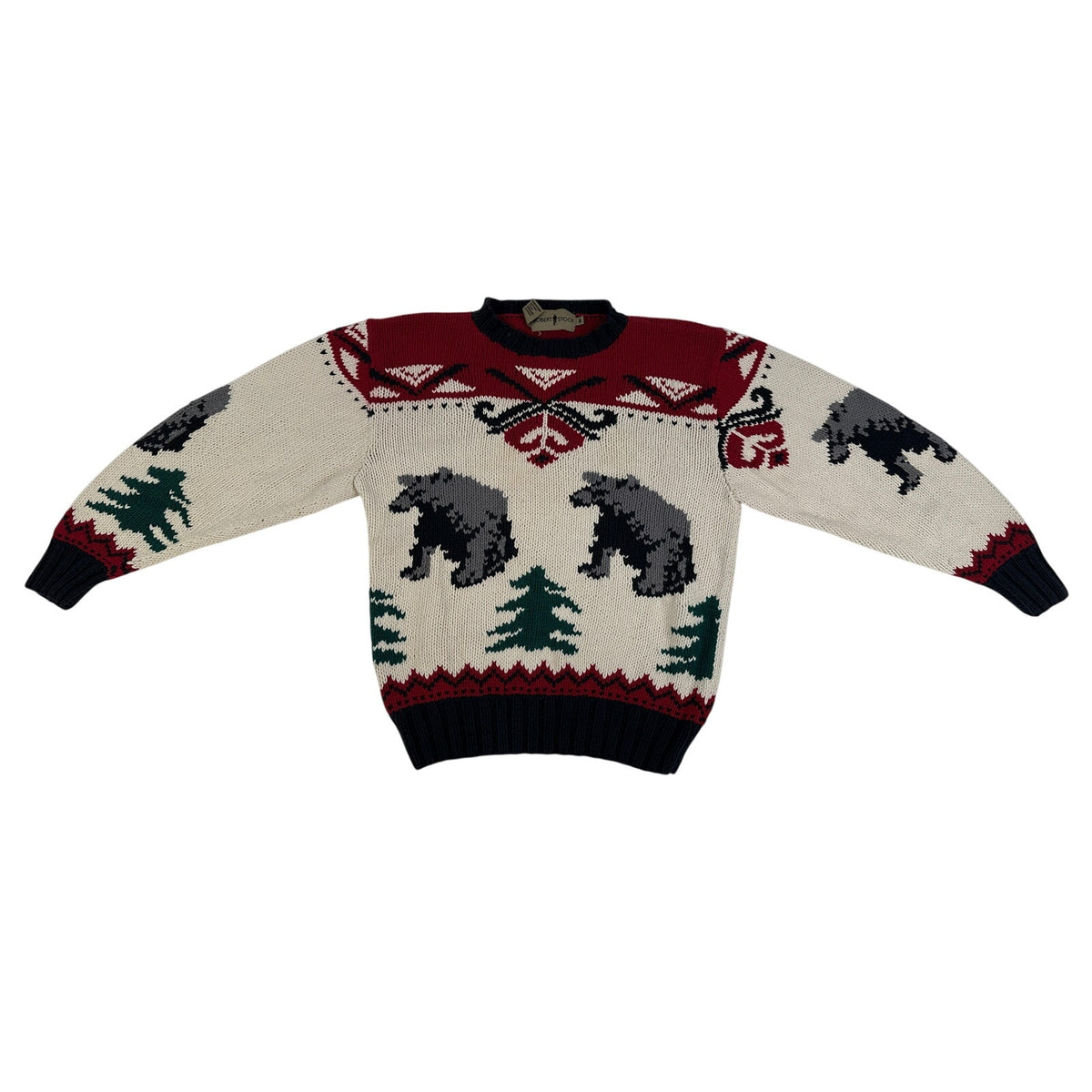 Vintage Robert Stock Bear & Pine Tree Knit Sweater Men's Sz M