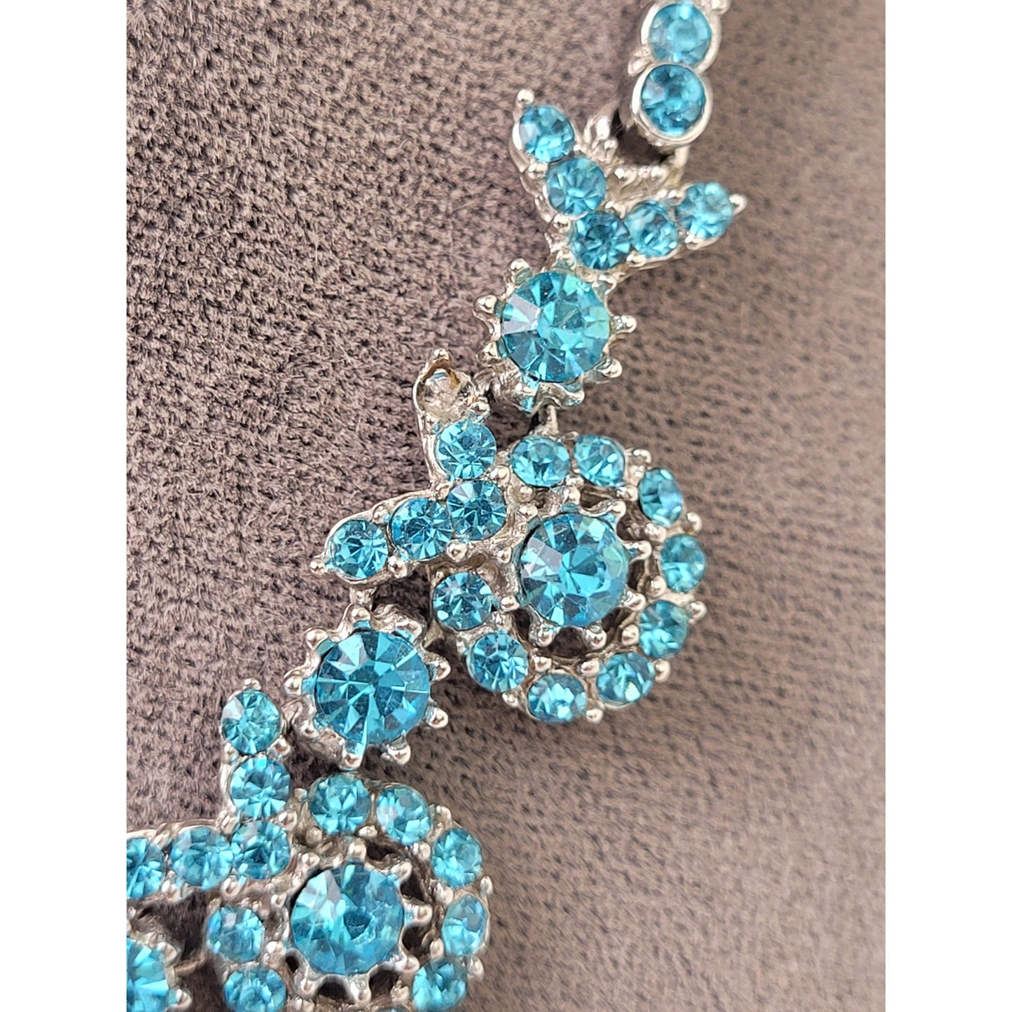 Vintage 1950s ORA Blue Rhinestone Necklace, Bracelet, & Earrings Set