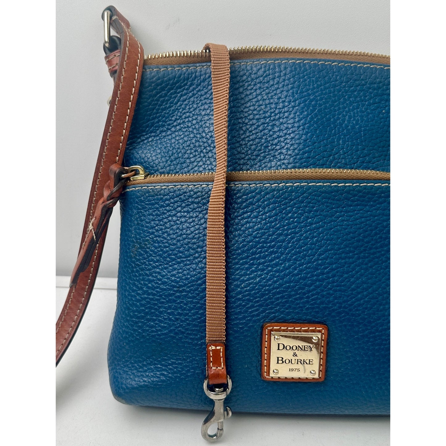 Dooney & Bourke Blue Pebble Grain Leather Letter Carrier Crossbody Bag
