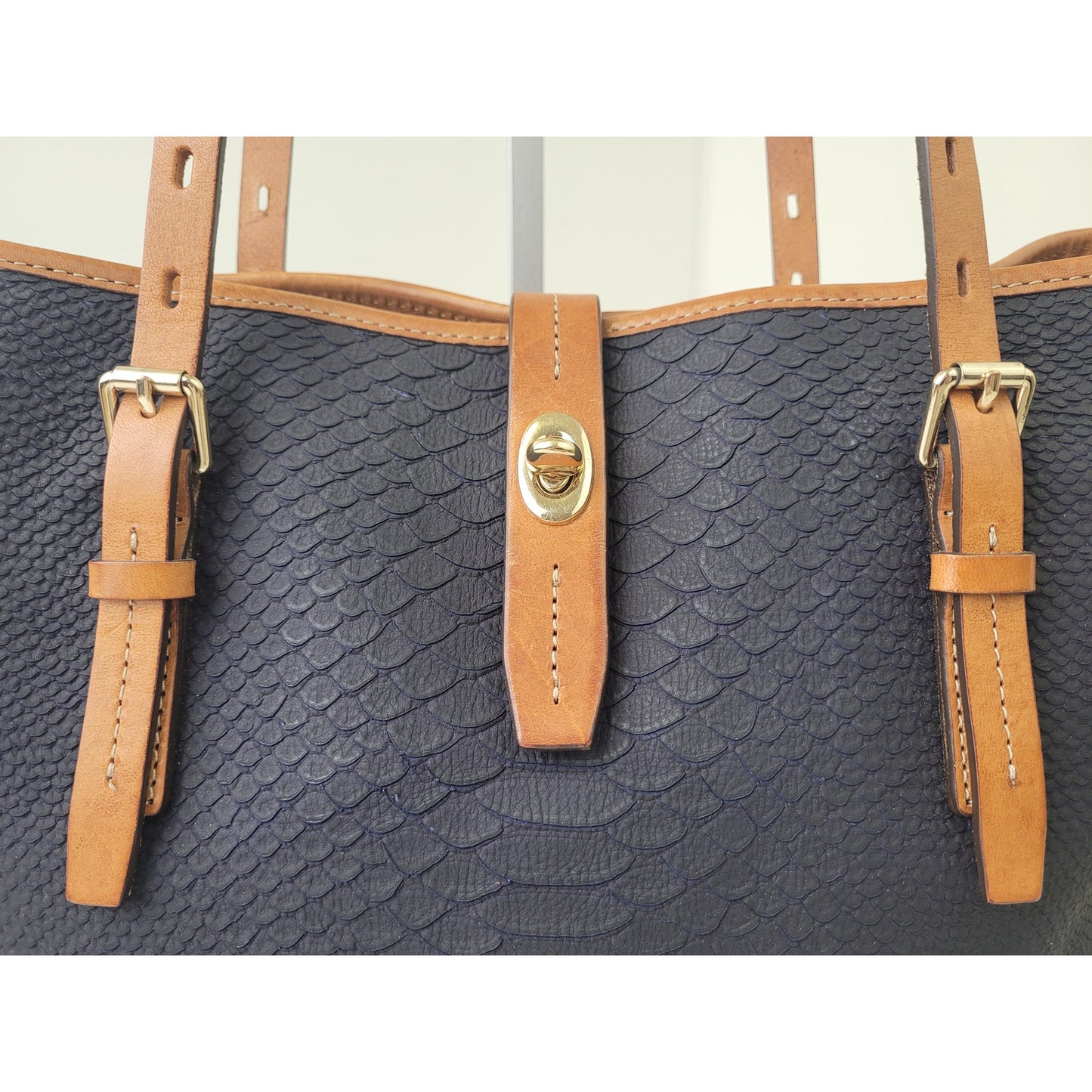 Dooney & Bourke Claremont Python Embossed Leather Tote Bag Navy & Brown