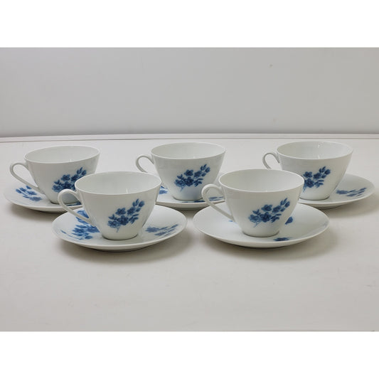 Vintage Set of 5 Arzberg Midnight Rose Teacups & Saucers Germany