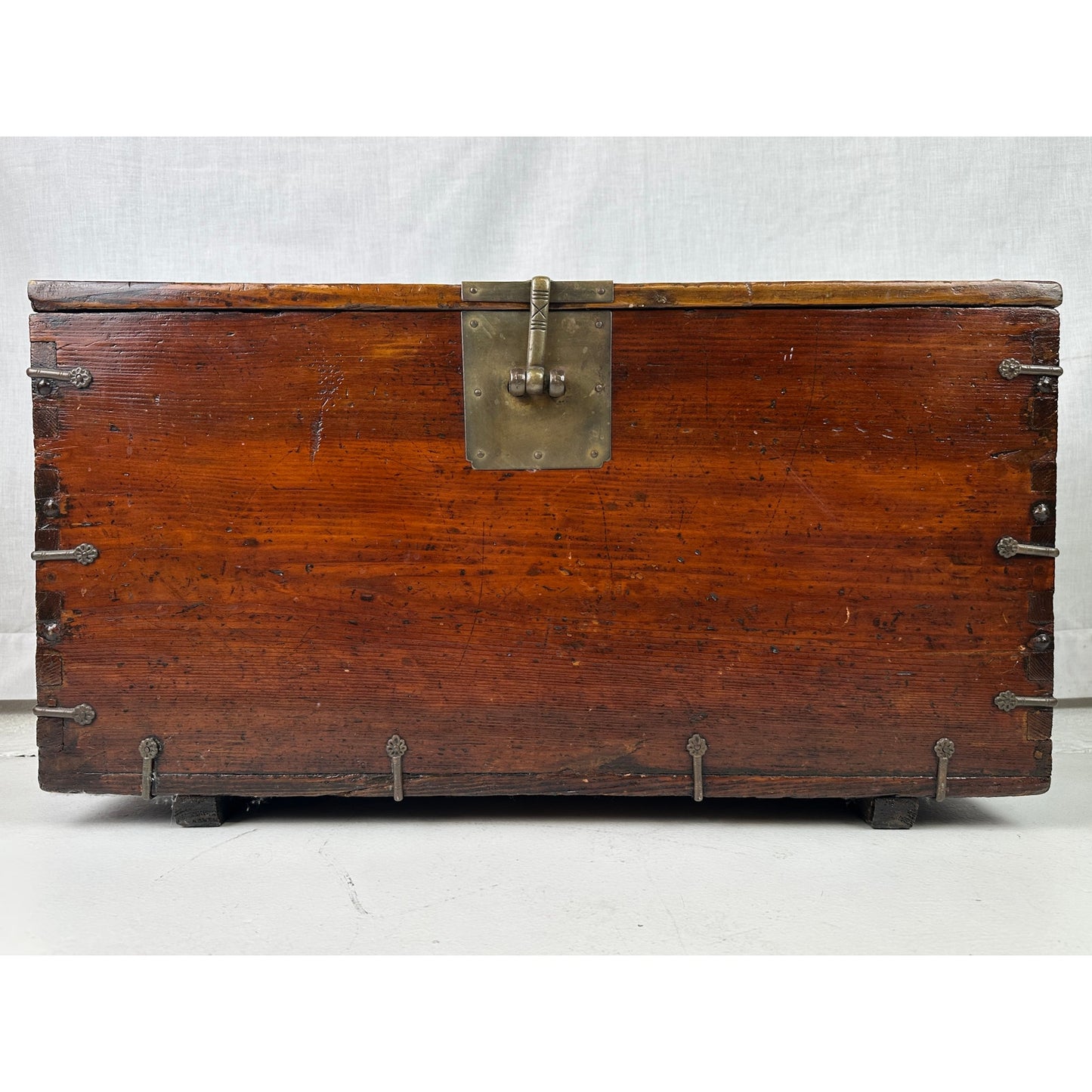 Antique 18th/19th Century Korean Banded Ton-Kwe Wooden Money Chest