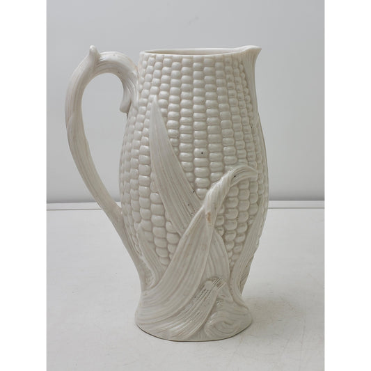 Antique English Victorian Parian Majolica Ivory-Colored Corn Pitcher, Circa 1890