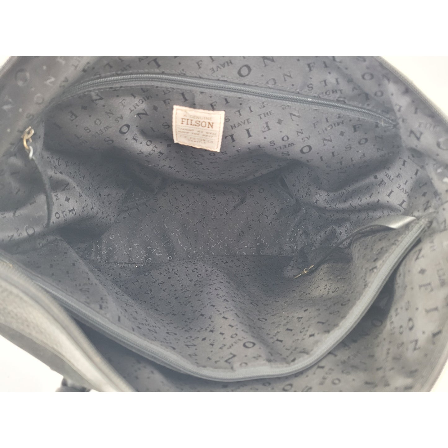 Filson Black Leather Tote Bag 17" x 15" x 8" EUC