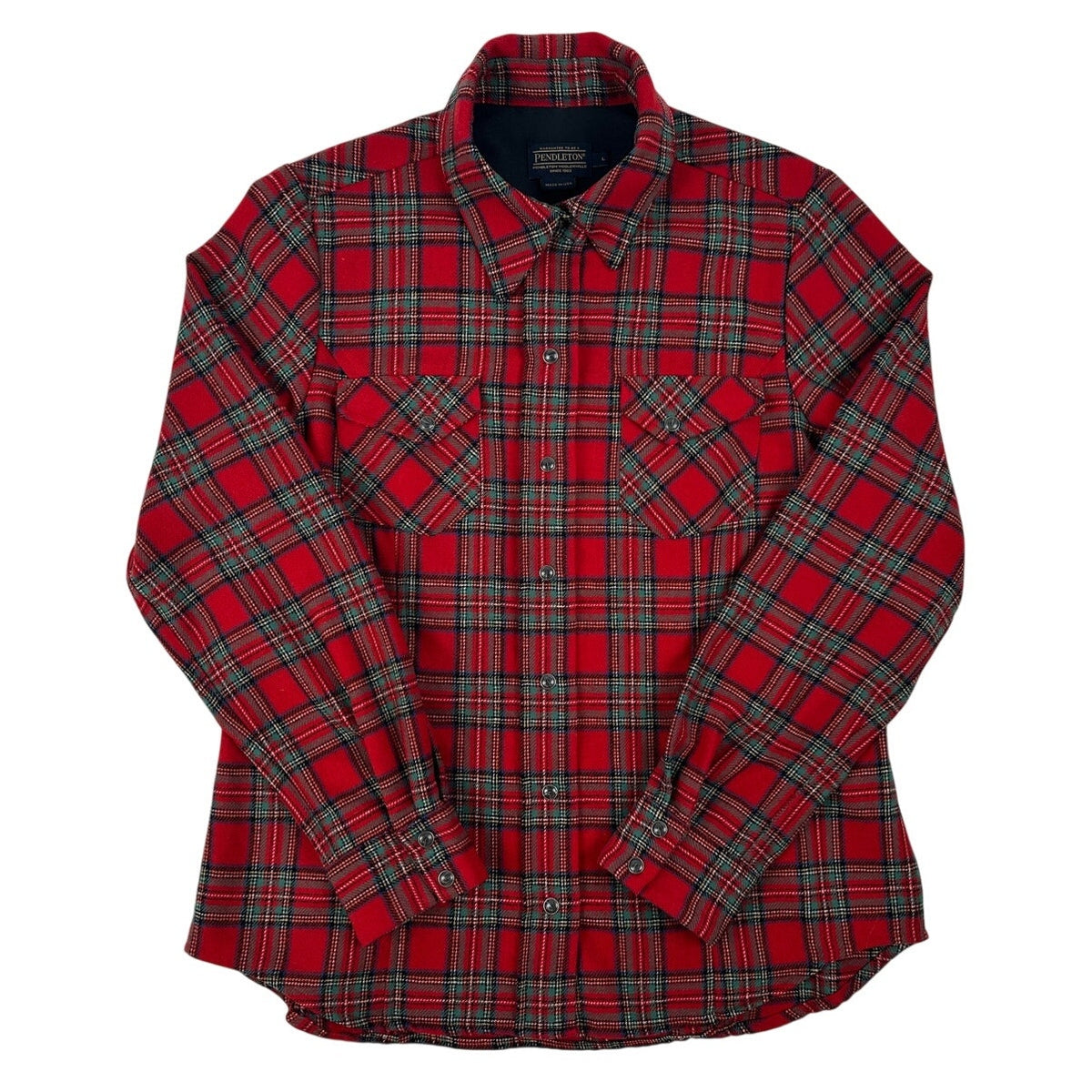 Pendleton Red Tartan Plaid 100% Virgin Wool Button Down Shirt Women's Sz L