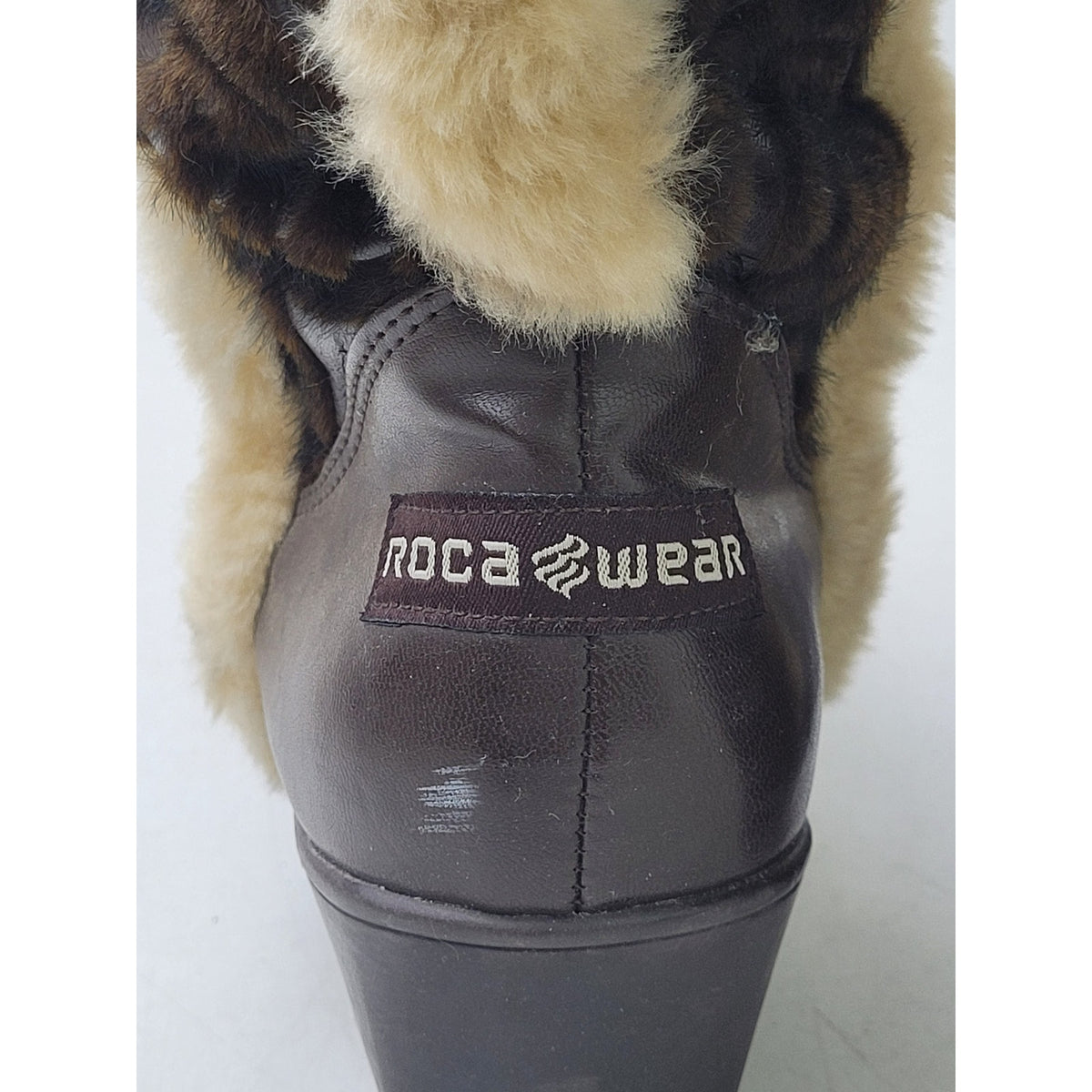 Vintage Y2K Rocawear Faux Fur Knee-High Brown Boots Wedge Heels Sz 8