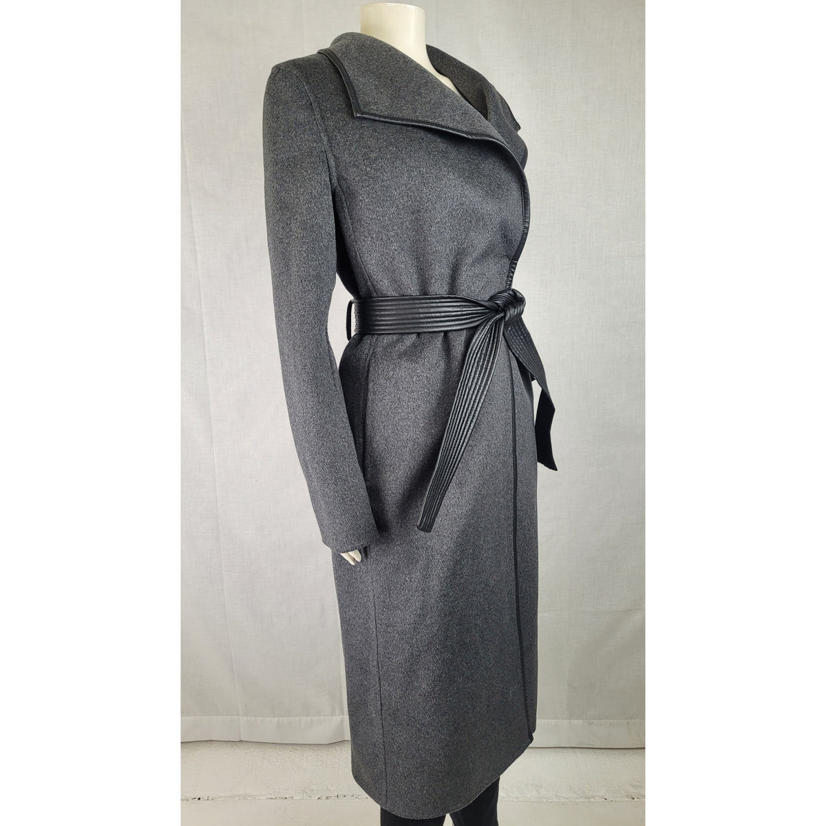 Tahari Double Face Wool-Blend Coat in Charcoal Grey Wide Collar Belted Sz XS NWT