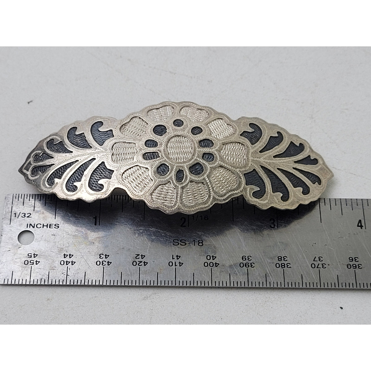 Vintage Indonesian Sterling Silver Barrette Floral Motif | 3.75" Wide