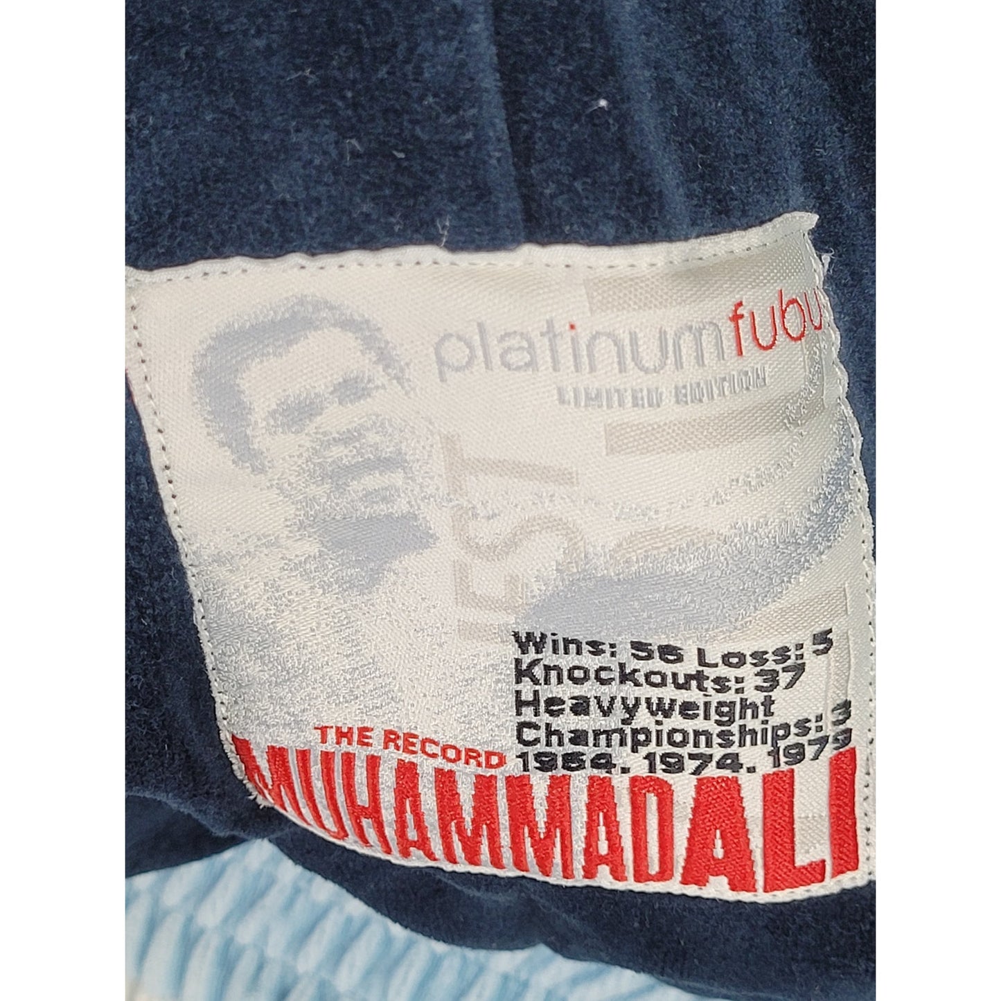 Vintage Platinum Fubu Muhammad Ali Tracksuit Set Navy Blue Velour Men's Sz L