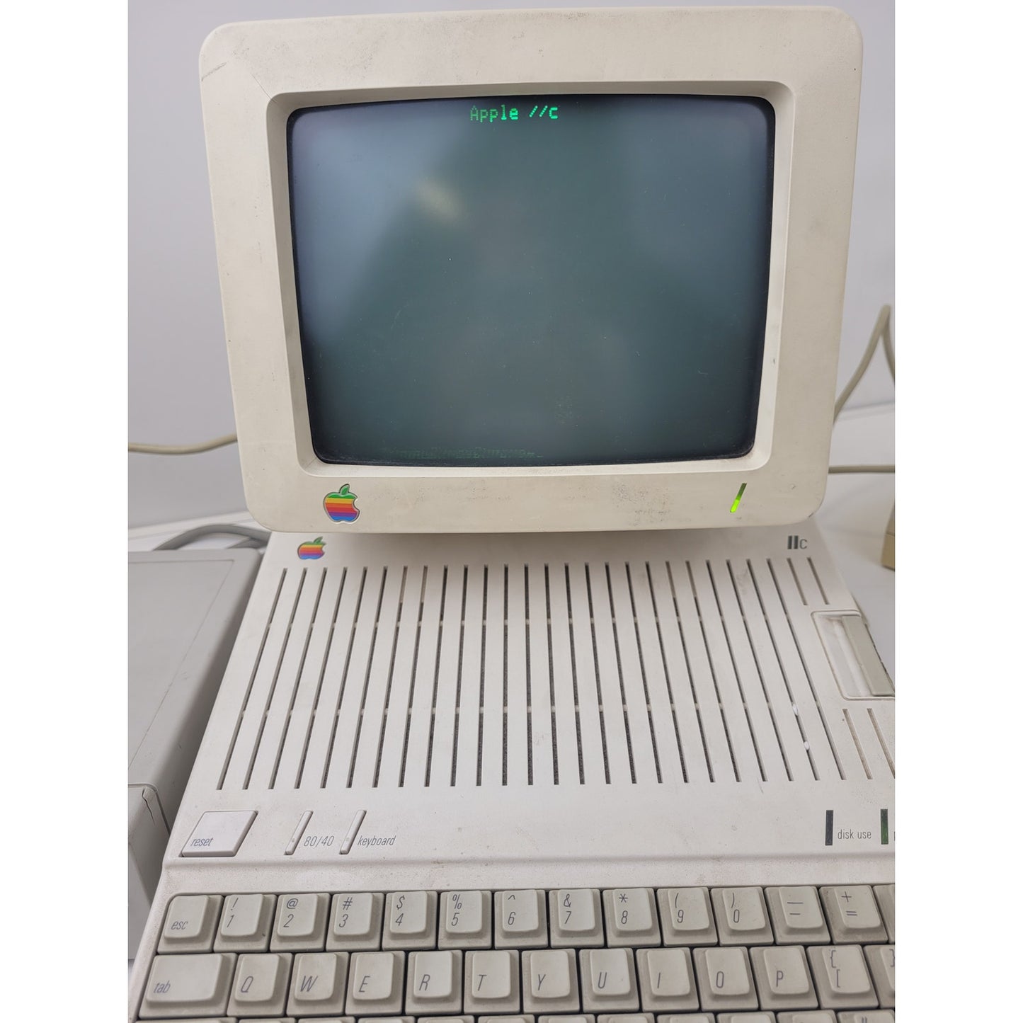 Apple IIc Computer Monitor w Keyboard, Mouse, & External Floppy Drive + Accessories