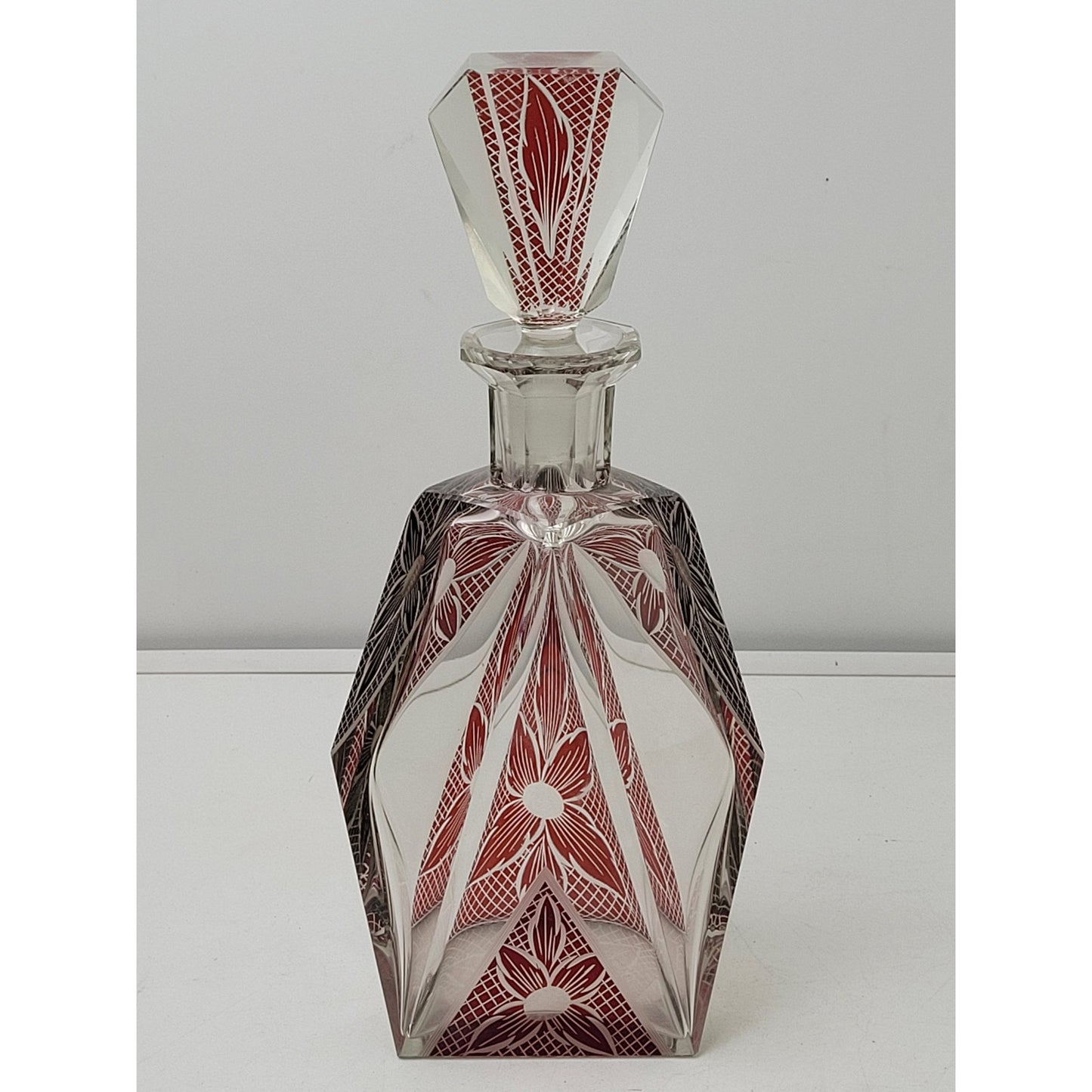 1920s-30s Art Deco Cubist Enamel Liquor Decanter & 6 Glasses Set by Karl Palda