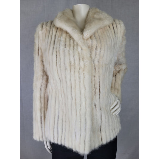 Vintage Cream-Colored Mink Fur Coat Shawl Collar Women's Sz S