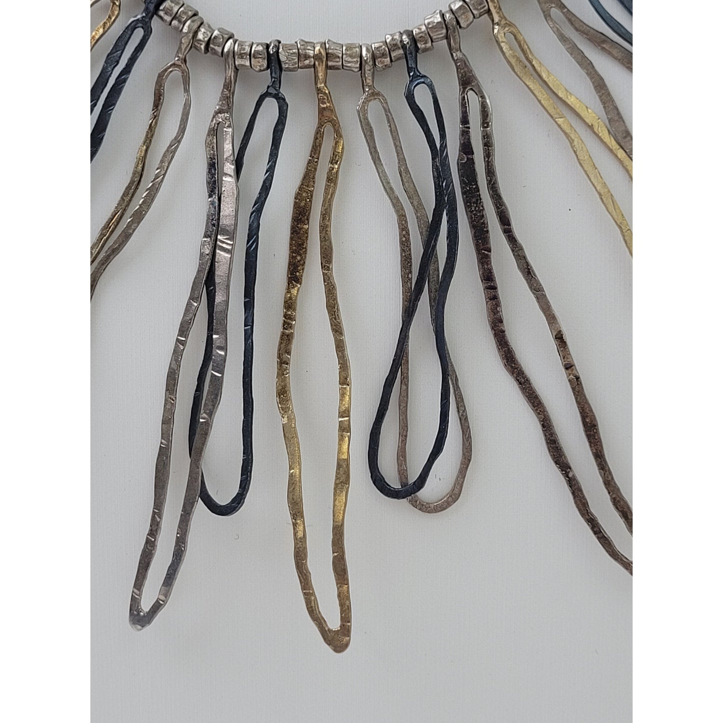 Sterling 925 Tri Color Hammered Dangle Statement Necklace Made in Israel