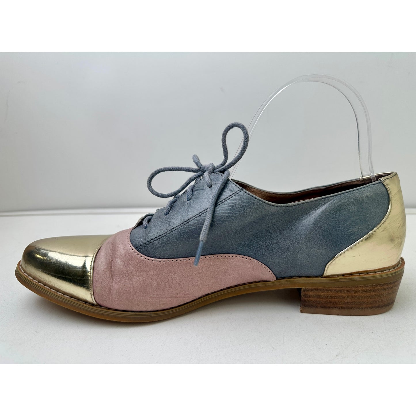 Tri-Color Leather Metallic Cap Toe Oxford Shoes Women's Sz 9