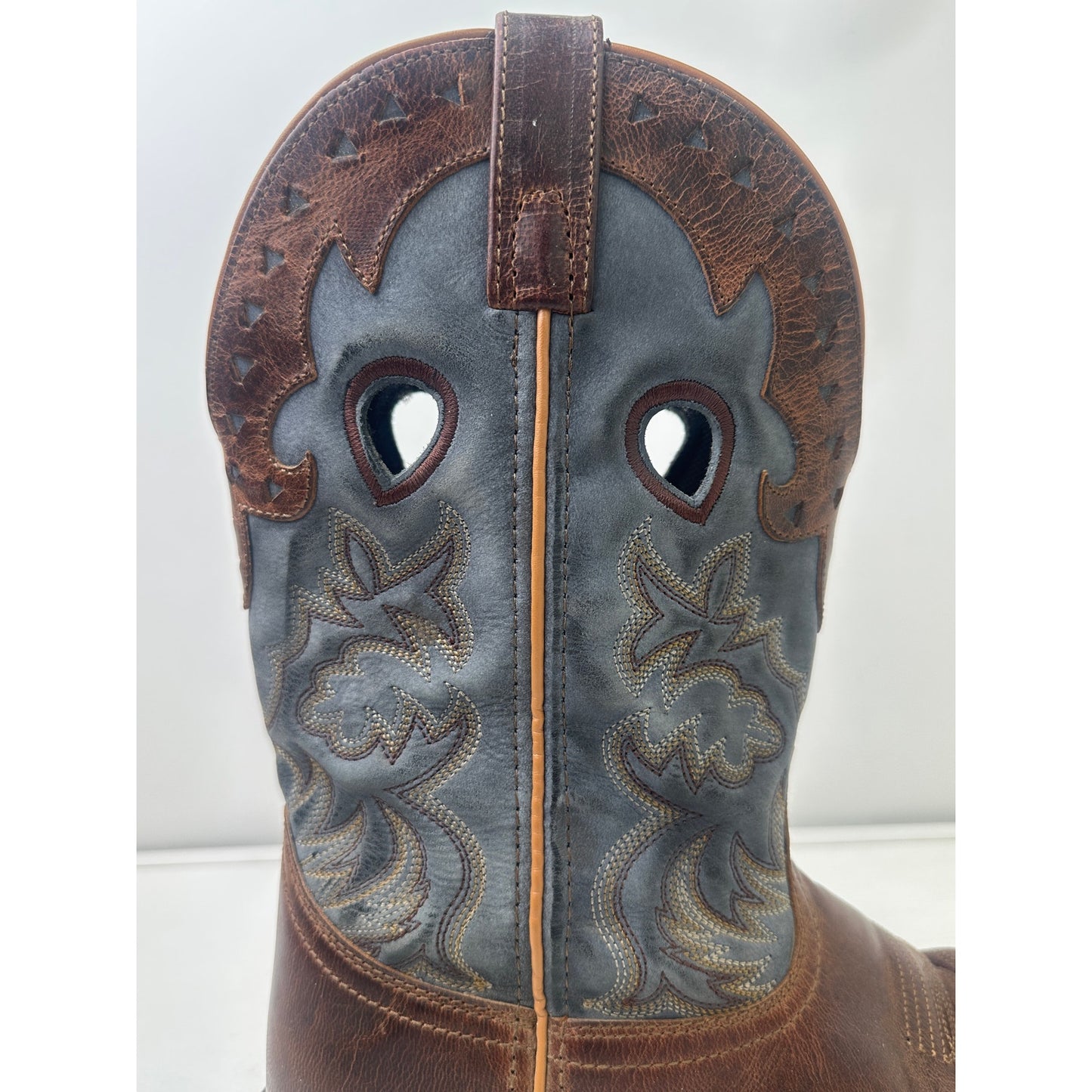 Laredo Ross Tan & Blue Broad Square Toe Western Boots Men's Sz 10.5