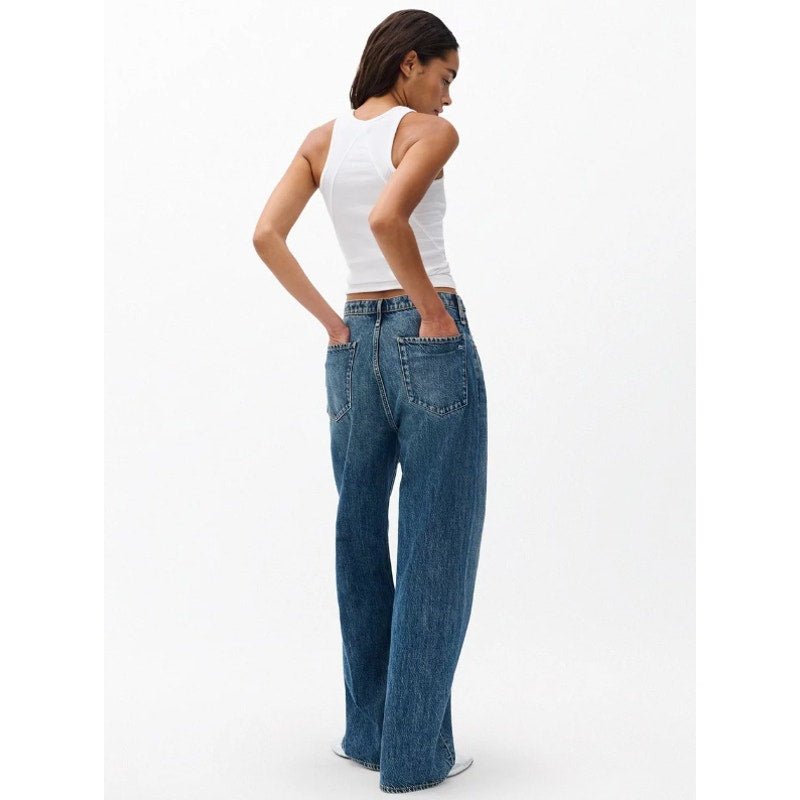 Rag & Bone Pheobe Drawstring Wide Leg Jeans Medium Wash Women's Sz XS