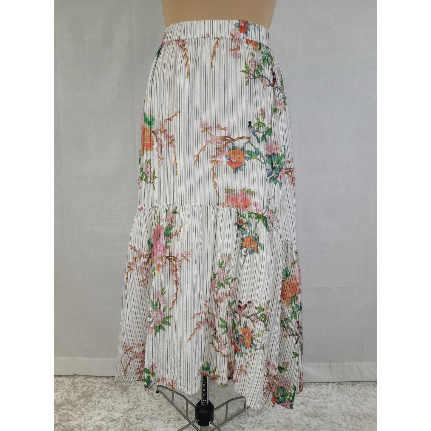 Johnny Was Colmar Prairie Maxi Skirt Light Lined Cotton Bird Print Sz Small