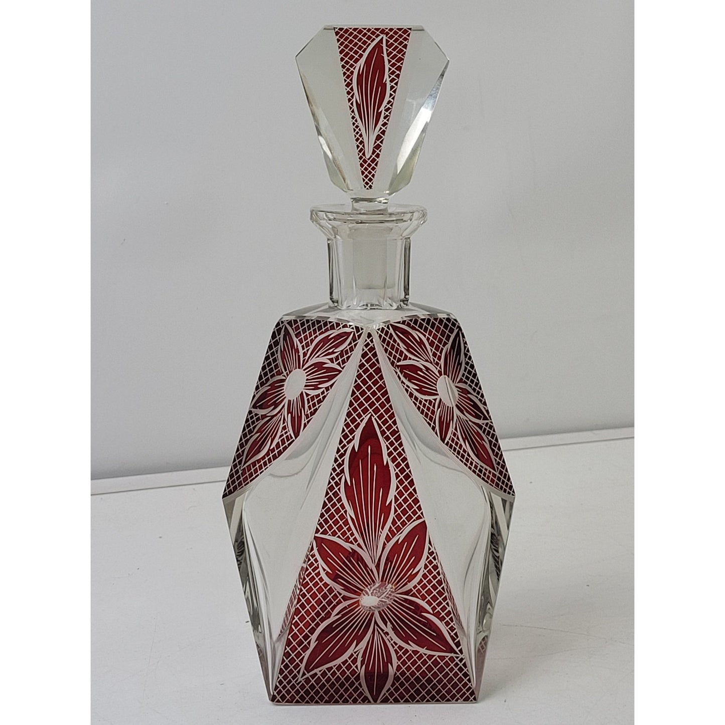 1920s-30s Art Deco Cubist Enamel Liquor Decanter & 6 Glasses Set by Karl Palda