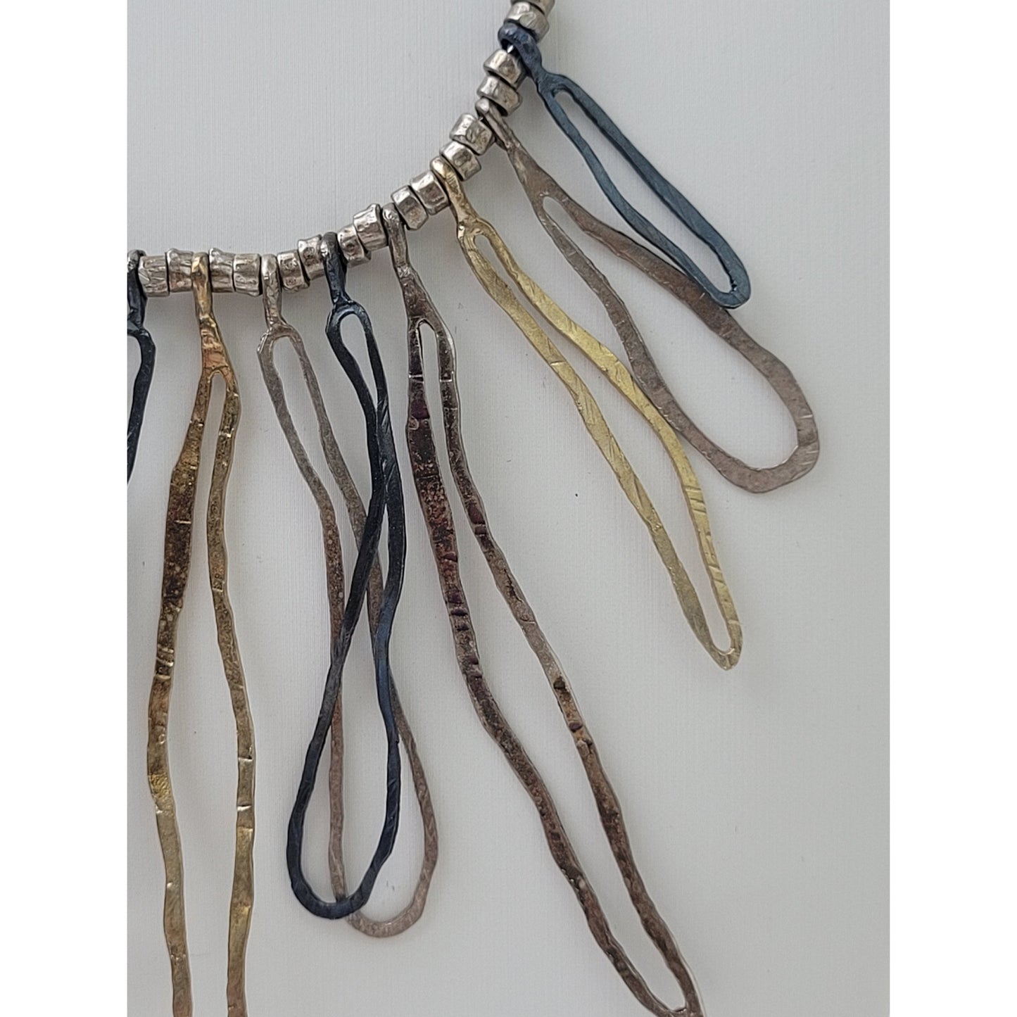 Sterling 925 Tri Color Hammered Dangle Statement Necklace Made in Israel