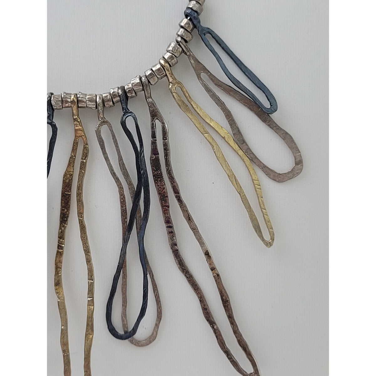 Sterling 925 Tri Color Hammered Dangle Statement Necklace | Made in Israel