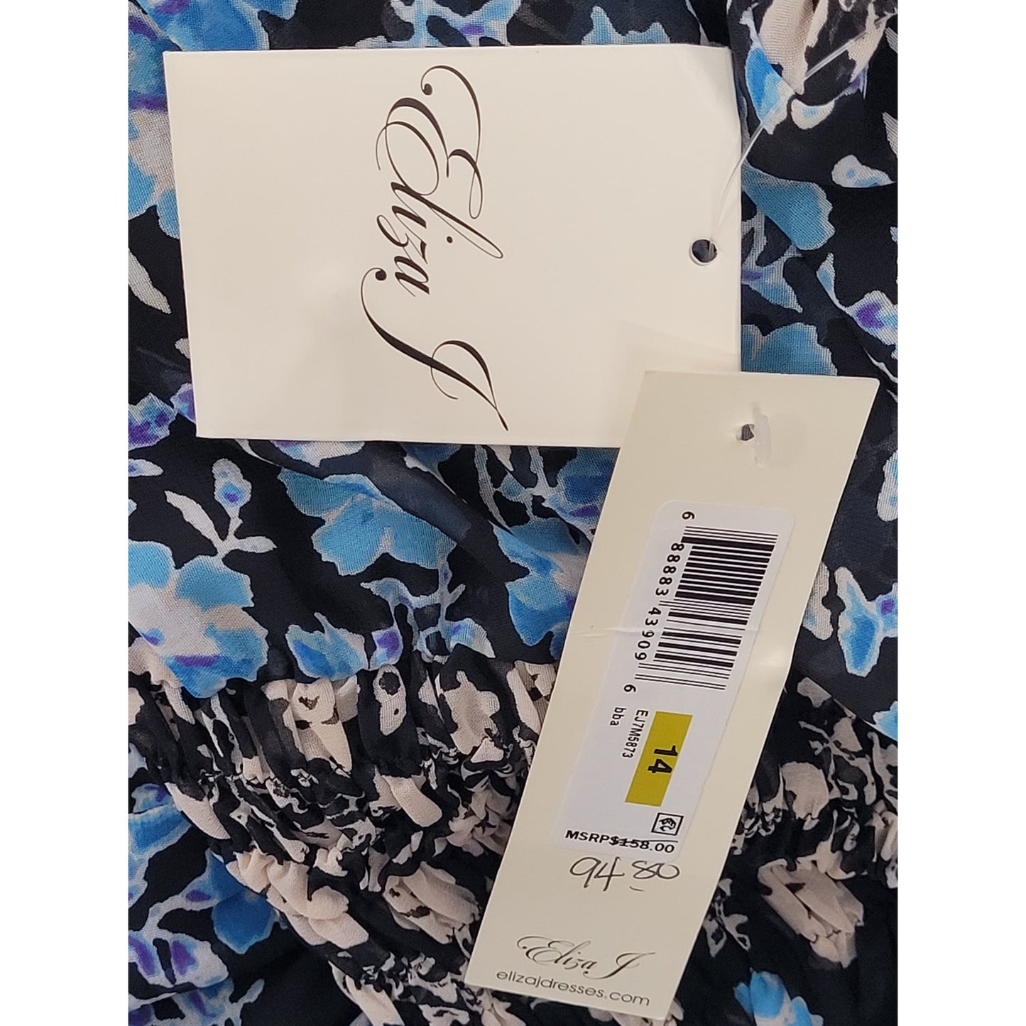 Eliza J Patterned Blue Beige Maxi Dress w Cold-Shoulder Detailing Women's Sz 14