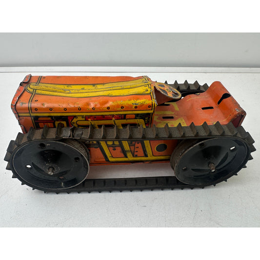 Vintage 1940s Louis Marx Tin Litho Wind-Up Caterpillar Tractor | Untested