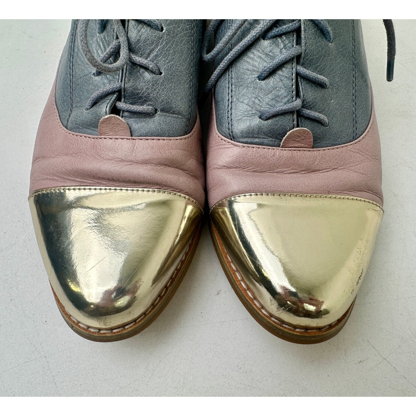 Tri-Color Leather Metallic Cap Toe Oxford Shoes Women's Sz 9