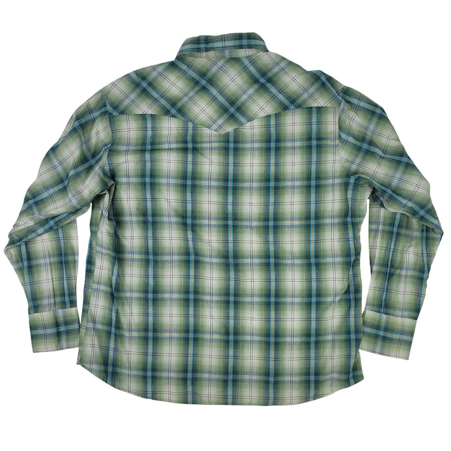 Vintage Wrangler Pearl Snap Green Metallic Plaid Shirt Men's Sz XL