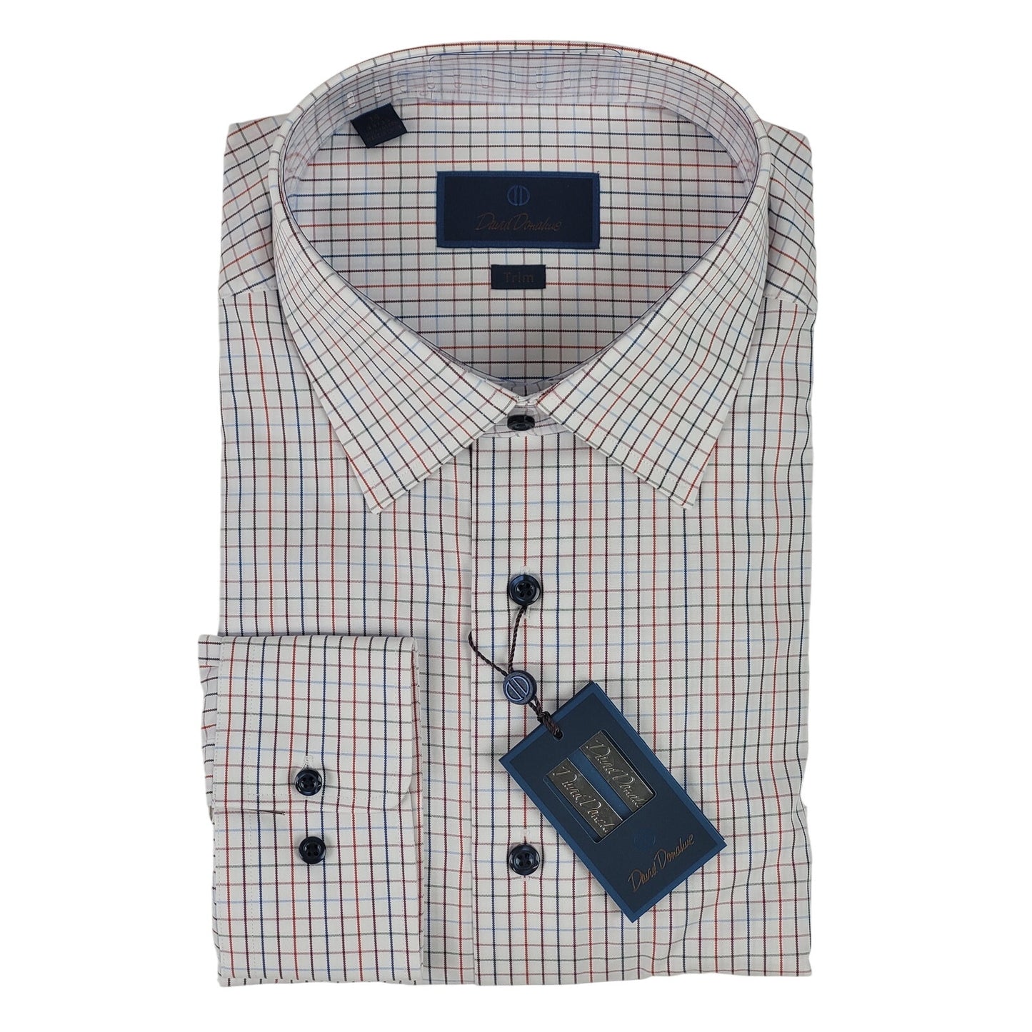 David Donahue Trim Fit Multi Check Dress Shirt Sz 18 X 34/35 NWT MSRP $145