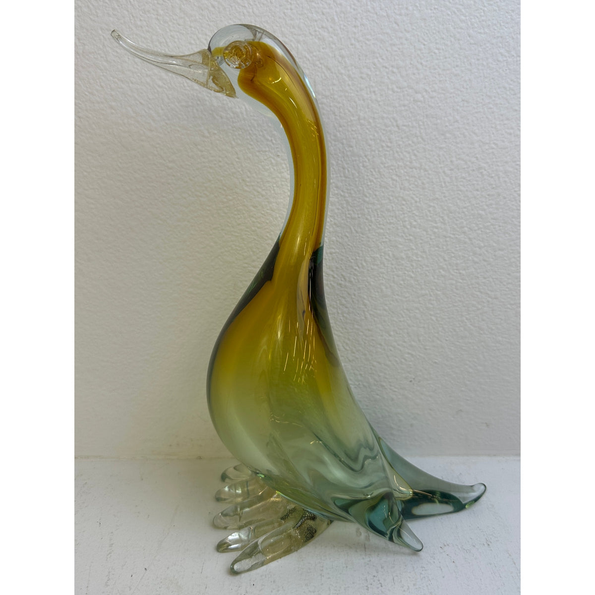 Vintage Murano Sommerso Art Amber & Green Glass Duck Figurine