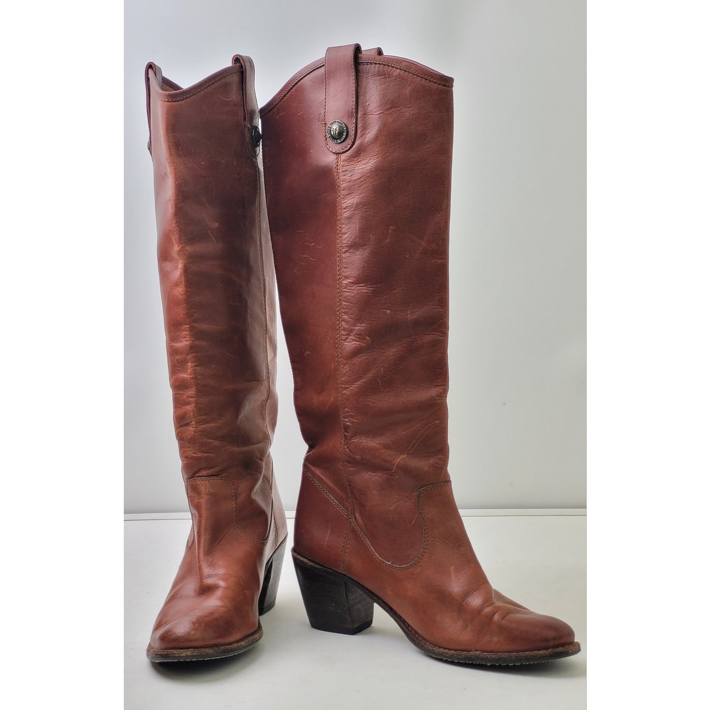 FRYE Melissa Button Tall Riding Boot Cognac Brown Leather Knee-High Sz 8