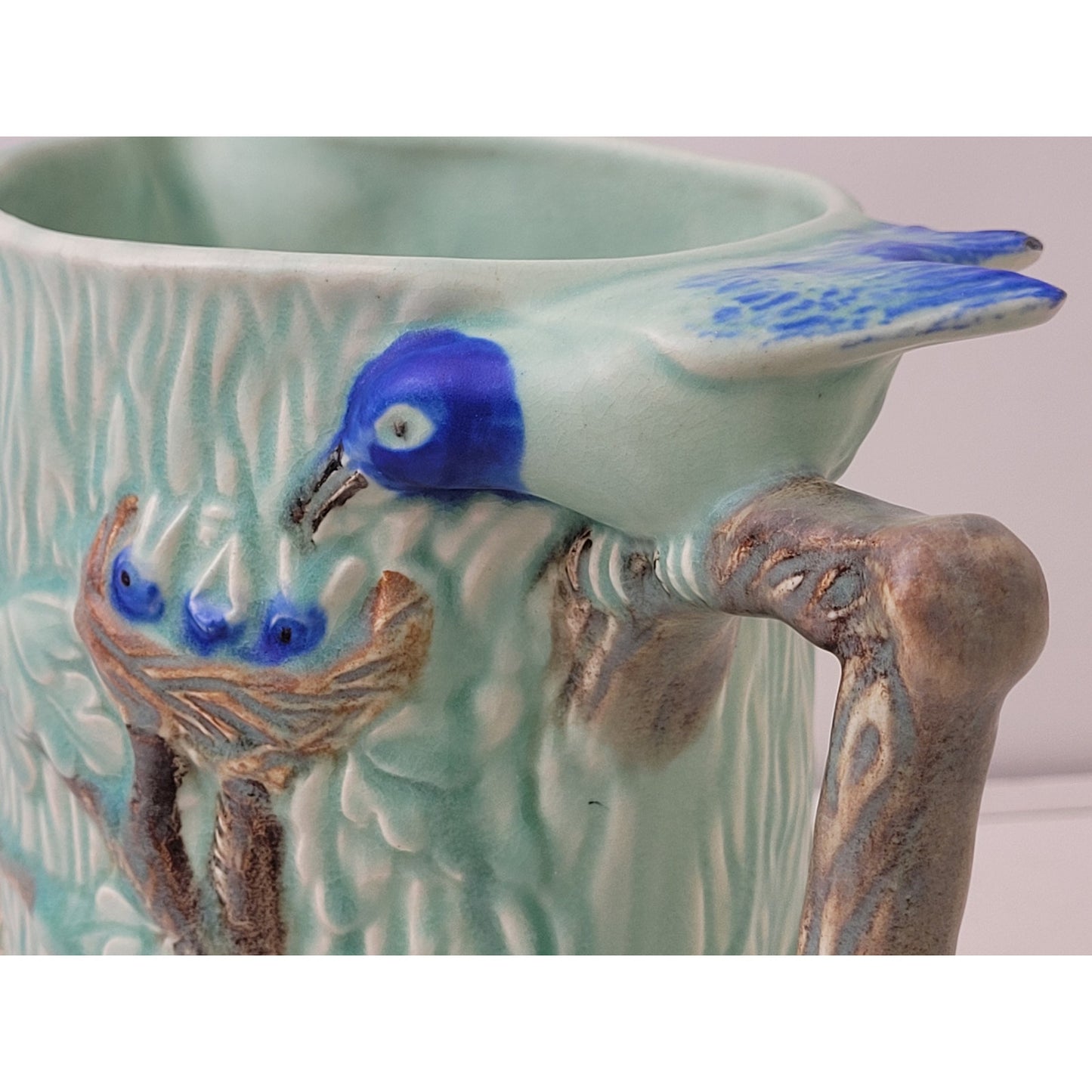 VTG 1940s Wade Heath "Woodland' Pottery Pitcher 3D Blue Bird & Rabbit