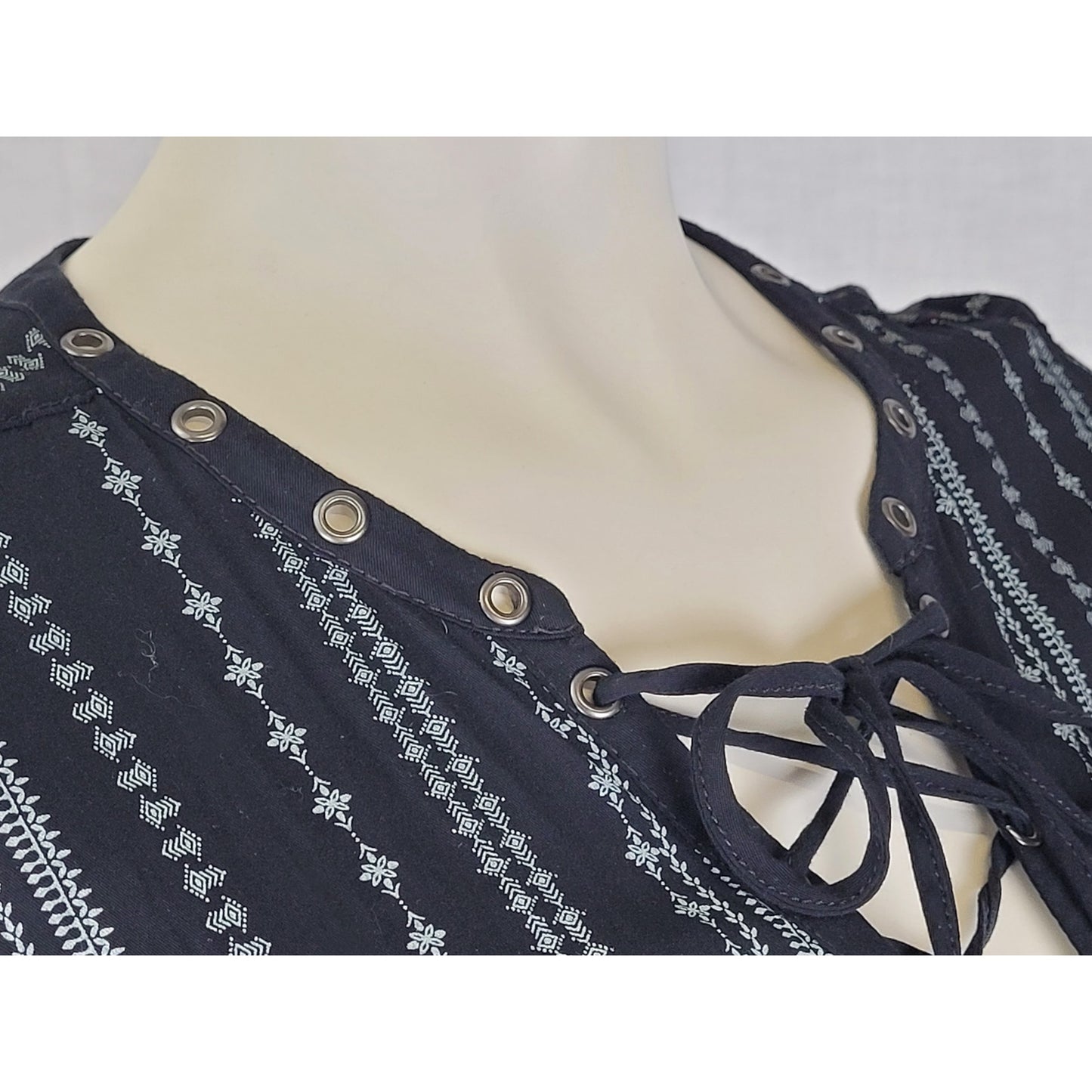 Paige Rockabilly Hobo Mini Dress Lace-up Neckline Black & Blue Women's Sz M