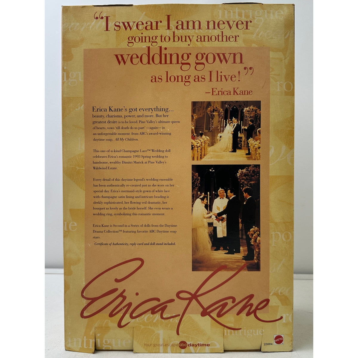 Vintage 1999 Mattel All My Children Erica Kane Champagne Lace Wedding Barbie NIB