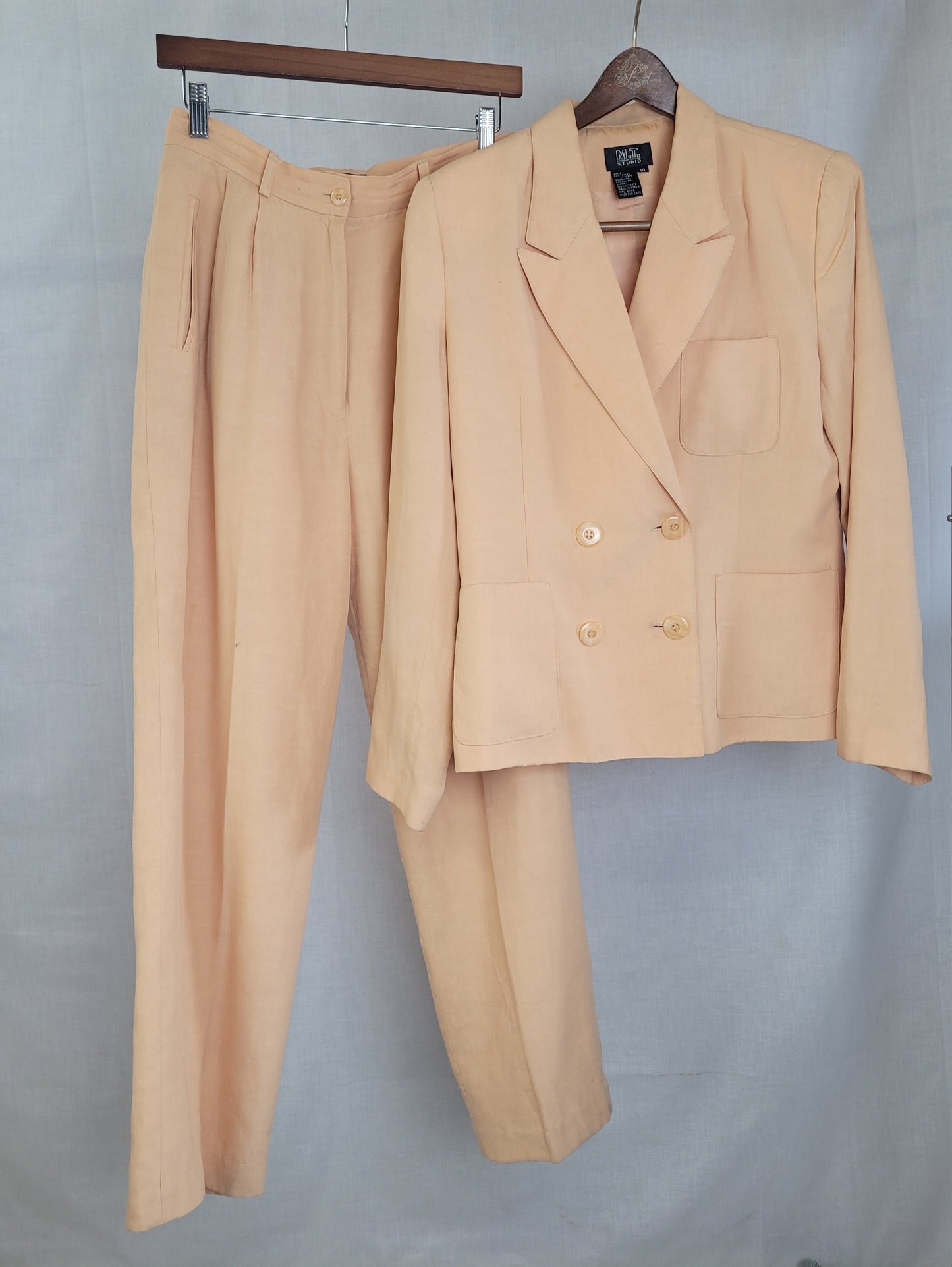 1990s VTG M.T. Studio Pastel 2-Piece Pant Suit Tapered Leg Pleated Women's Sz S