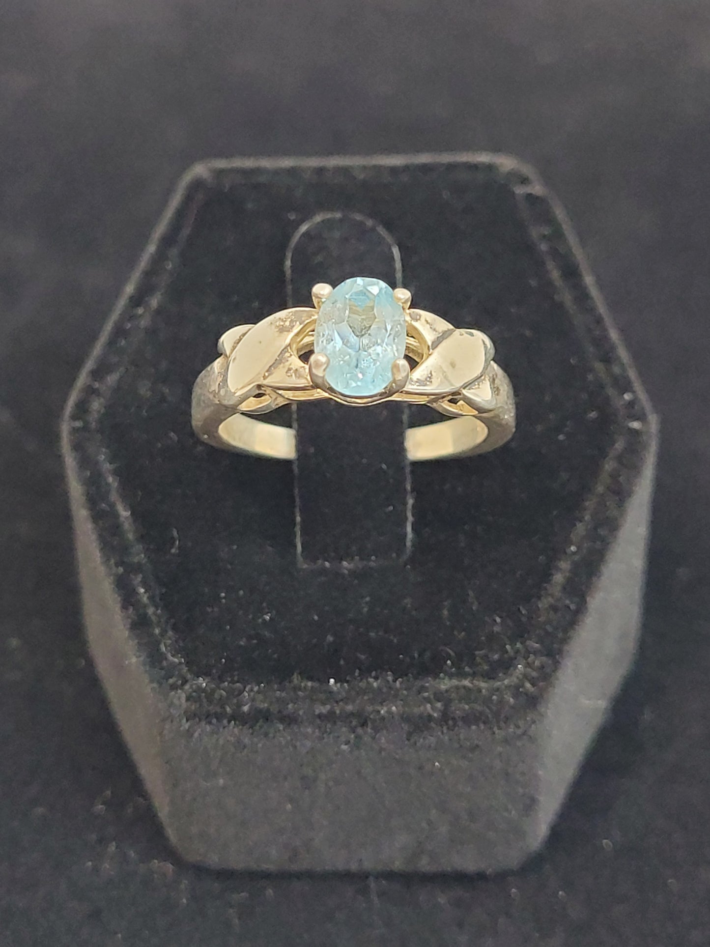 925 Silver & Aquamarine Ring Sz 6