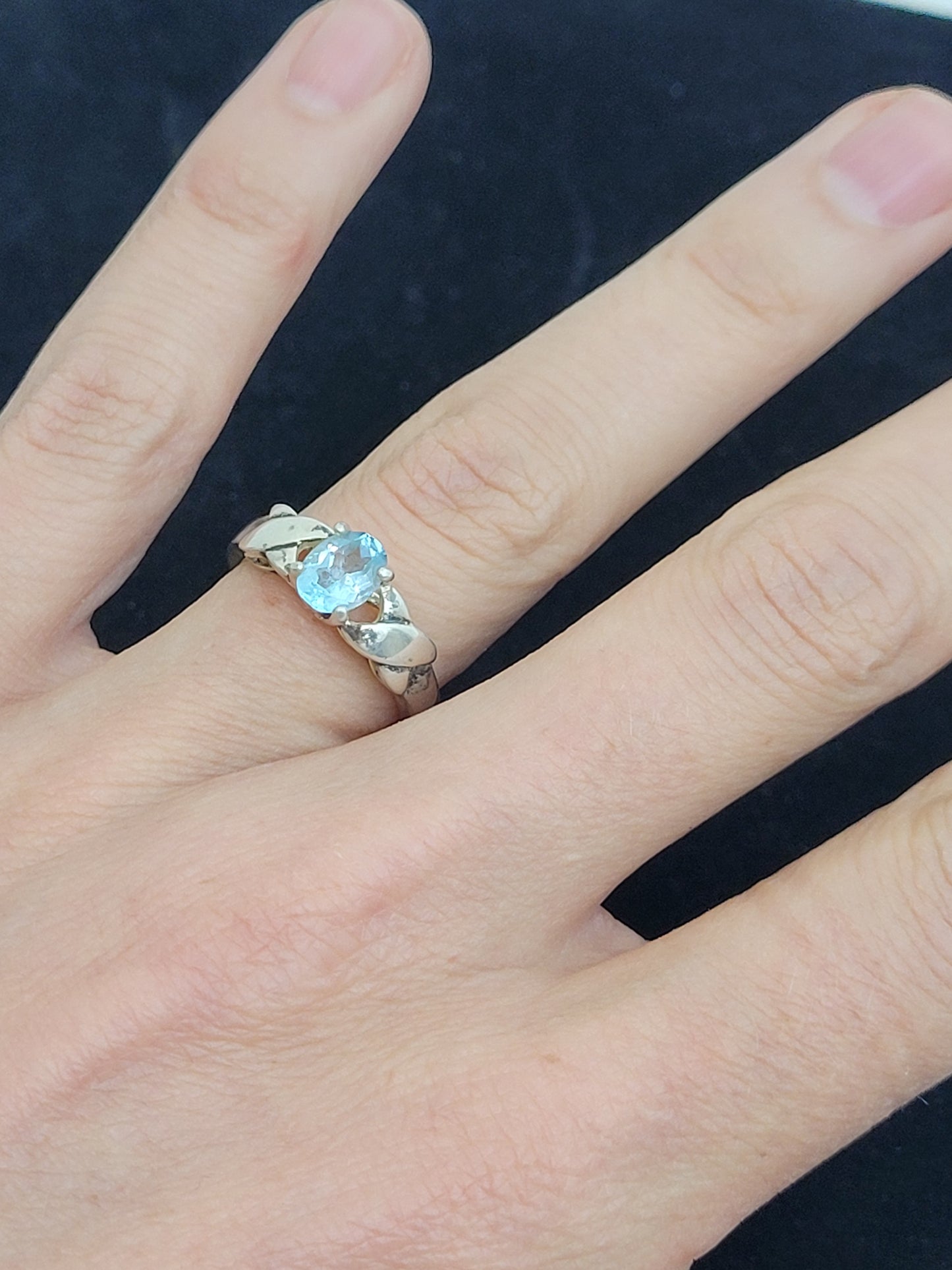 925 Silver & Aquamarine Ring Sz 6