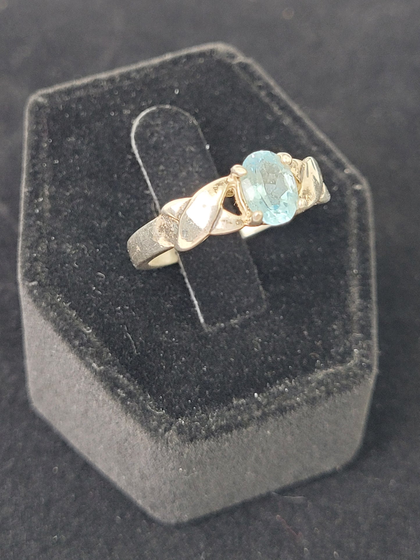 925 Silver & Aquamarine Ring Sz 6
