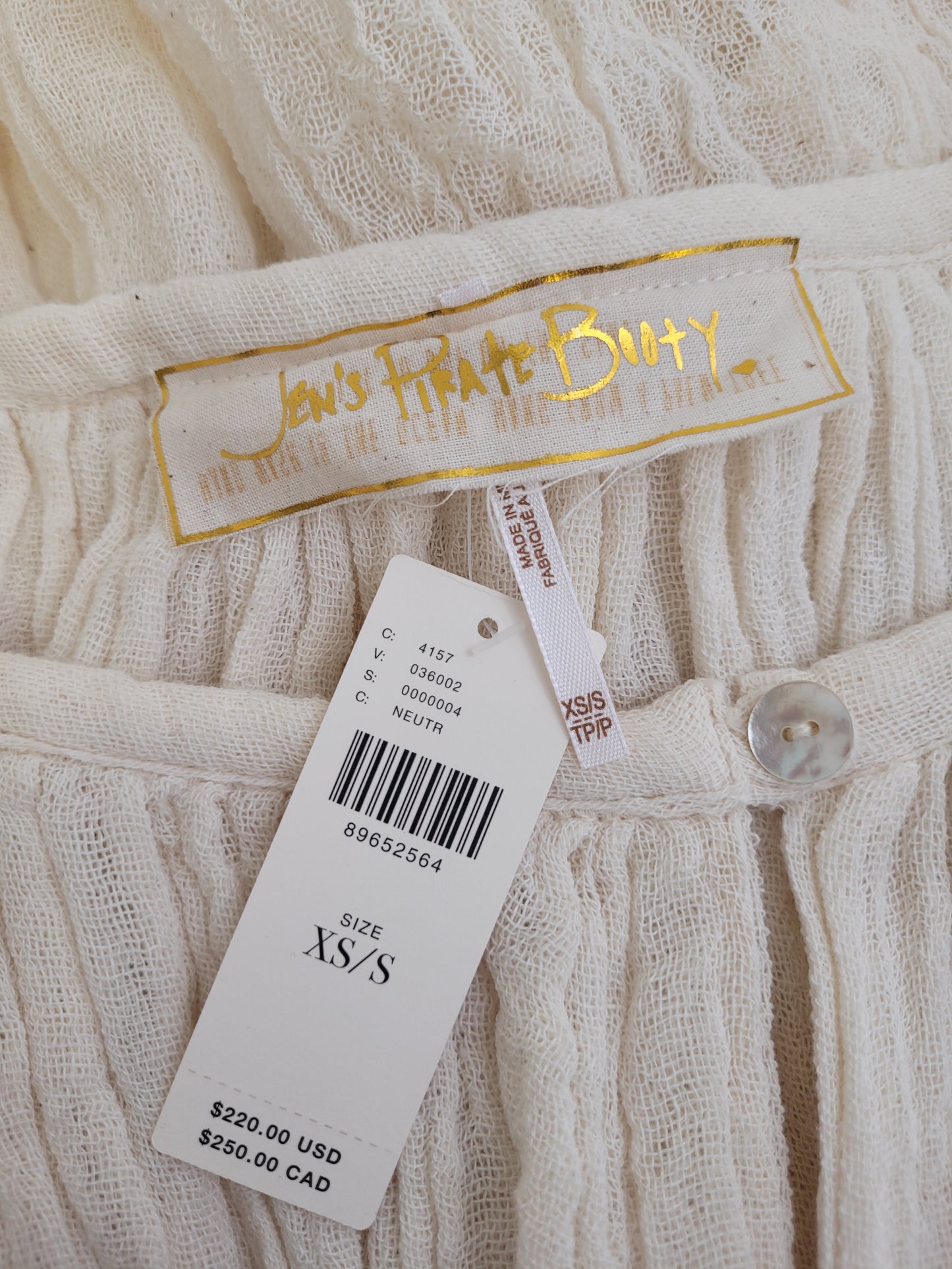 NWT Free People x Jen's Pirate Booty Women's Dress XS/S Ivory Angel Sleeve Boho Retail $220