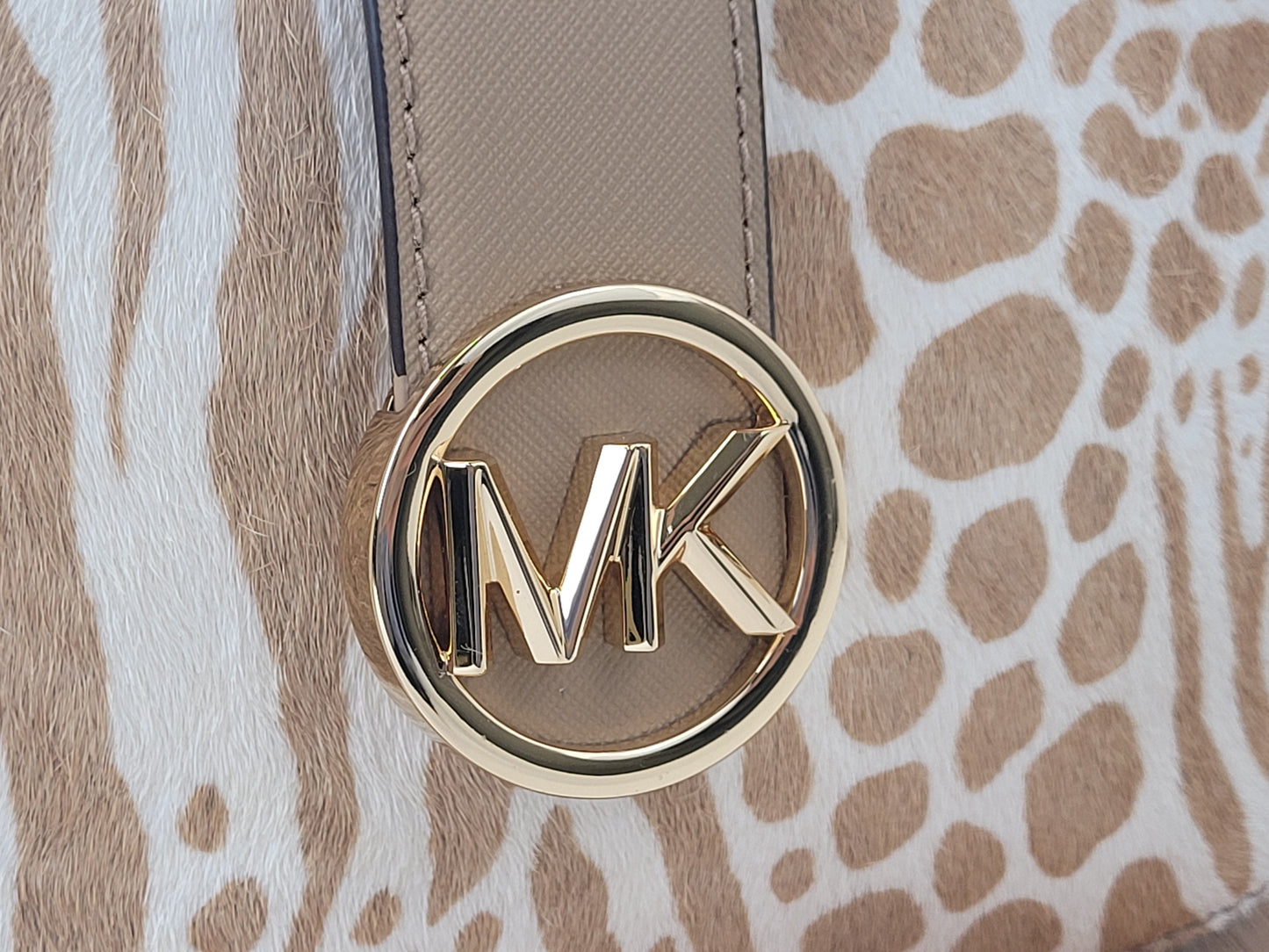 Michael Kors Carmen Calf Hair Shoulder Bag with Gold Chain Strap Retail $448