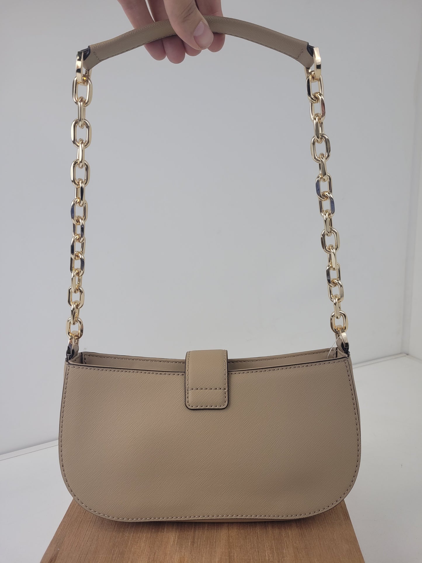 Michael Kors Carmen Calf Hair Shoulder Bag with Gold Chain Strap Retail $448