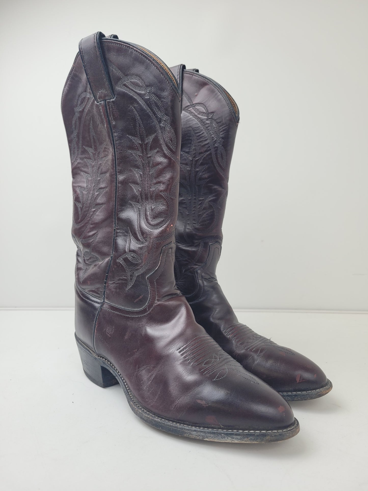 Vintage Tony Lama Brown Leather Cowboy Boots Men's Sz 7.5 EE/Women's Sz 9