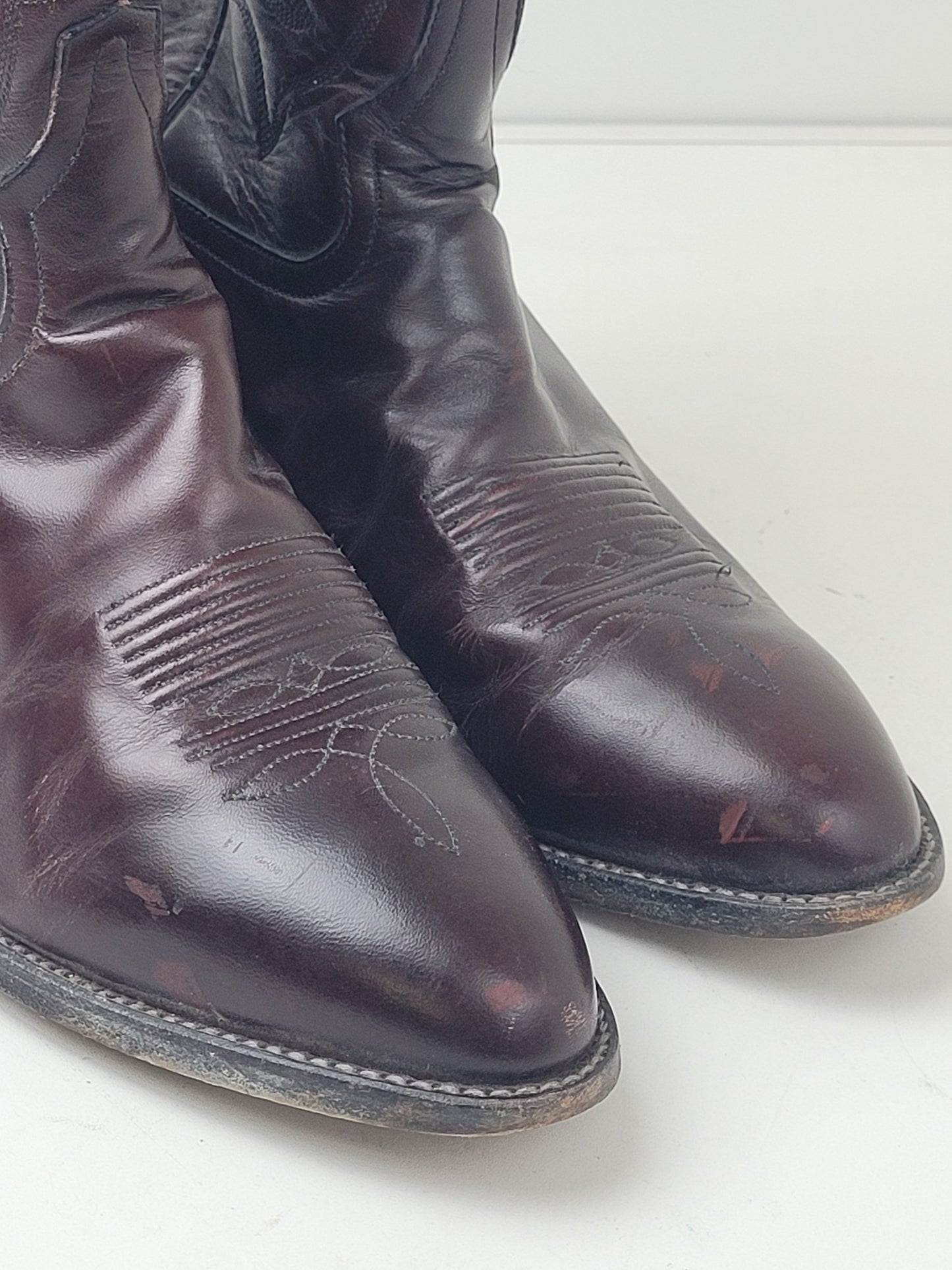 Vintage Tony Lama Brown Leather Cowboy Boots Men's Sz 7.5 EE/Women's Sz 9