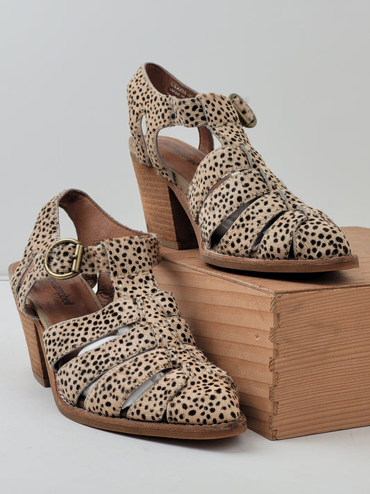 Jeffrey Campbell Leopard Print Calf Hair Strappy Bootie Heels Sz 6.5 EUC